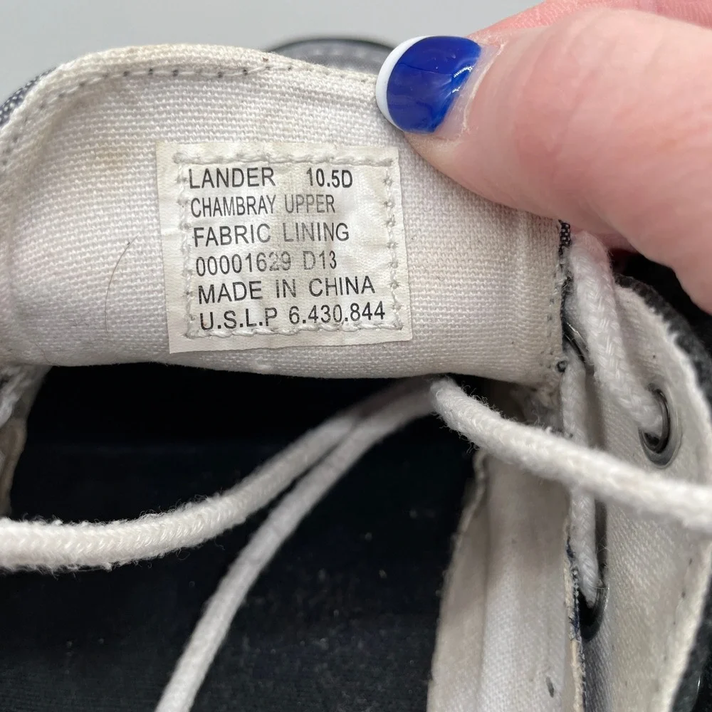 Polo Ralph Lauren Lander Boat Shoes Mens 10.5D Grey Black Chambray Loafers